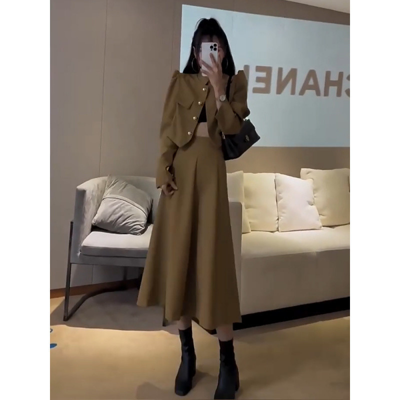 气质名媛小香风套装裙女秋装新款赫本风设计感外套+半身裙两潮流|undefined