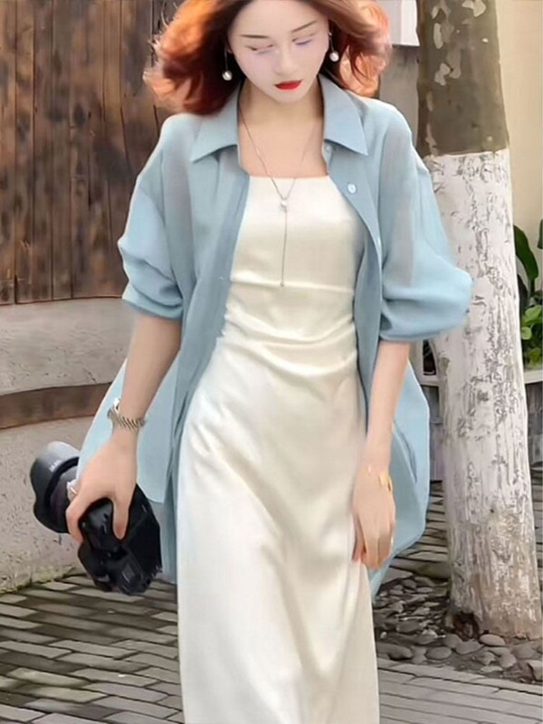シフォンの日焼け止め服の薄紗の外着の女性2025の新型の夏は紫外線を防ぎます。|undefined