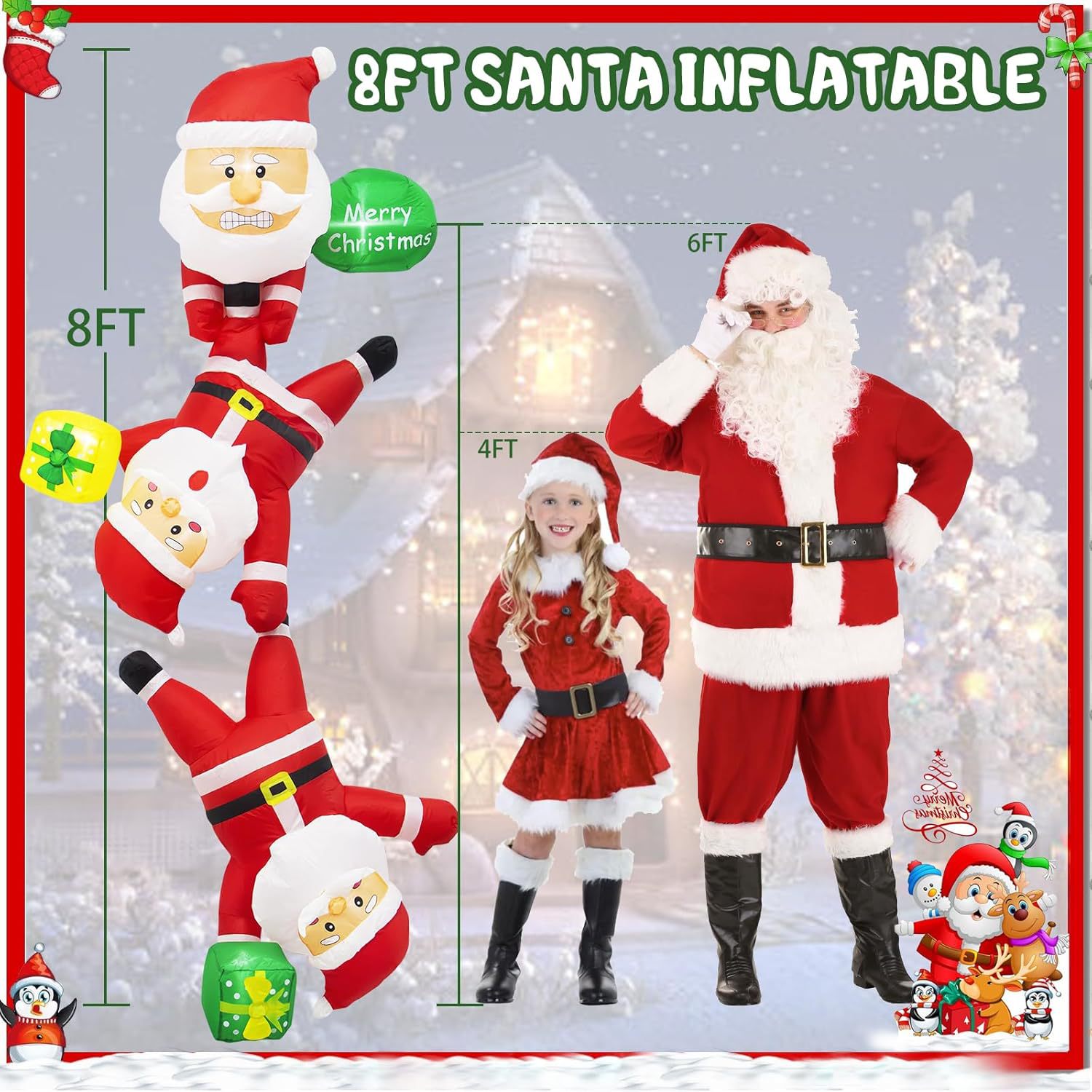 Amazon transfronterizo colgante nuevo 2.4m Navidad infláble decoración al aire libre 3 escalar Santa image 5