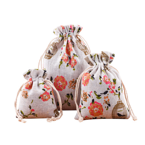 Wholesale manufacturer-printed cotton bags—cartoon drawstring pouches, jewelry and gift bags, mosquito-repellent empty bags, small cotton-linen pouches.