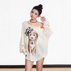 Baixiaoyu オリジナル韓国甘辛ルーズレイジーオフショルダー長袖 Tシャツ女性の夏の日焼け止めブラウストップ