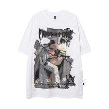 唐沐潮人2023夏季新款美式街头潮牌高街卡通头像印花短袖T恤透气