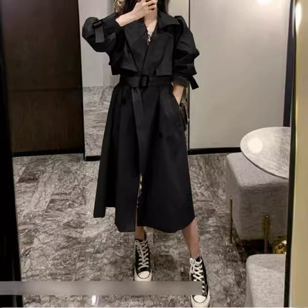 Women's Clothing Mid length khaki trench coat autumn and winter new loose casual over the knee British style coat jacket_voghion.com