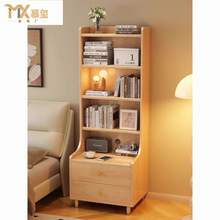 实木床头柜书架一体多层置物架卧室床边加高储物柜小型窄款收纳柜