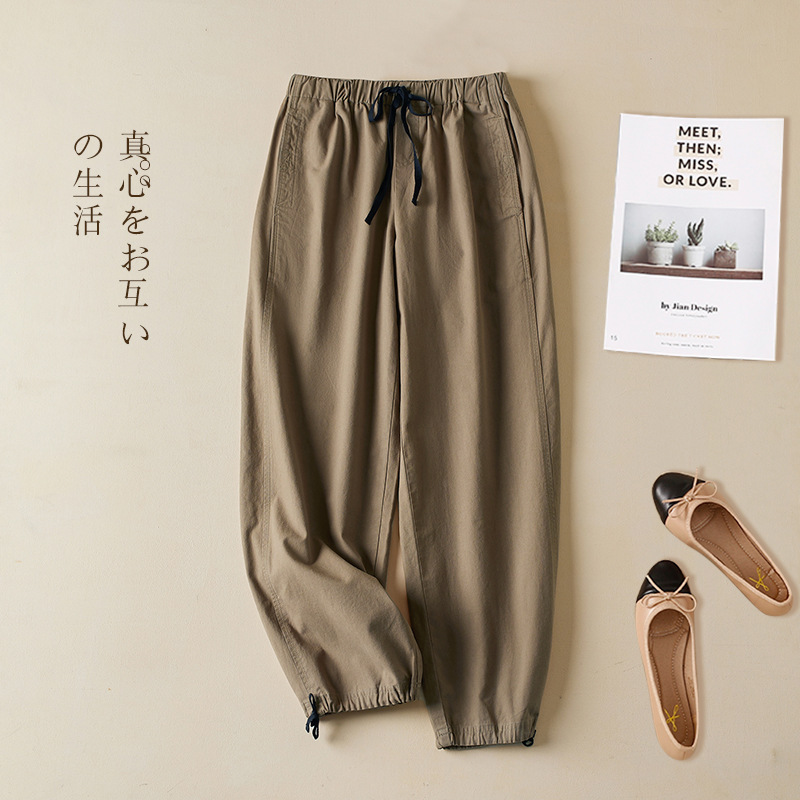 Real Photos 2026 Autumn Casual Straight-Leg Pants for Women, Elastic Waist, Slimming, High-Waisted, Drawstring, Cuffed Work Pants, Versatile