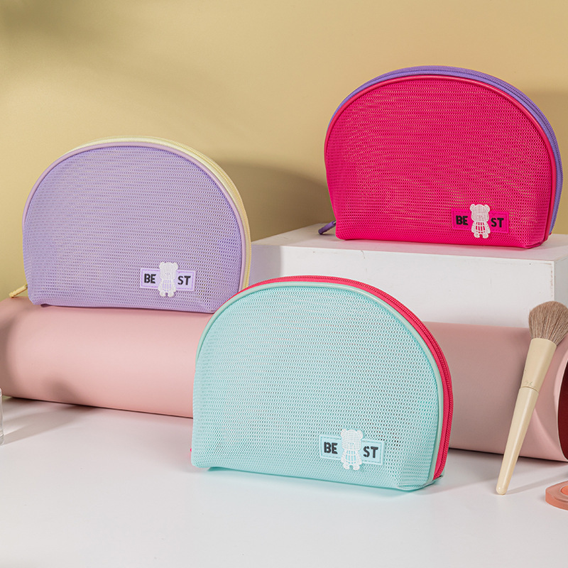 Bolsa de cosméticos semicircular de vacaciones, bolsa de cosméticos de viaje, bolsa de almacenamiento de malla de mano, mini bolsa de cosméticos, gran capacidad, sensación avanzada