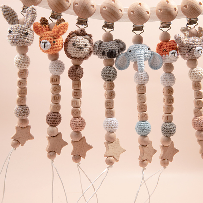 Cross-Border Etsy Custom Name Cartoon Animal Baby Pacifier Chain Crochet Children's Teething Anti-Drop Chain