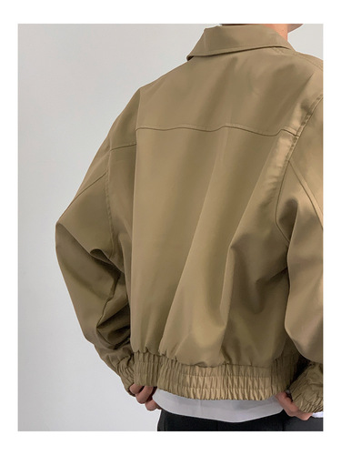 Khaki Retro Hong Kong-Style Spring/Fall Coat | Hiphop Short Padded Shoulder Bomber Jacket | Men's Workwear Windbreaker