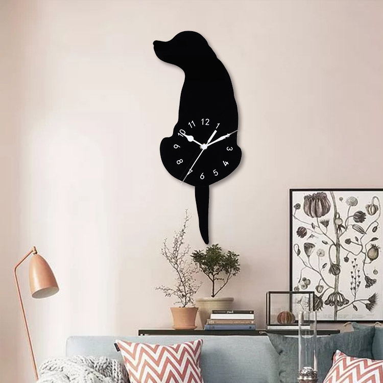 Creativo acrílico niños cuarzo DIY reloj emoyo swing cola cachorro Reloj de pared