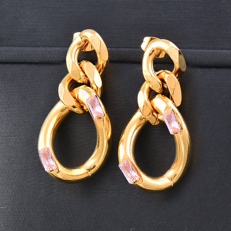 Fashion Geometric Titanium Steel Gold Plated Zircon Drop Earrings 1 Pair