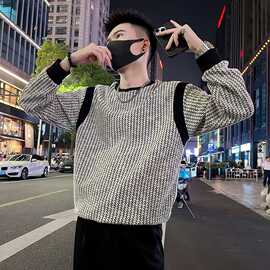 【跨境外贸专供】卫衣长袖圆领打底衫痞帅男装上衣2025新款肌理纹