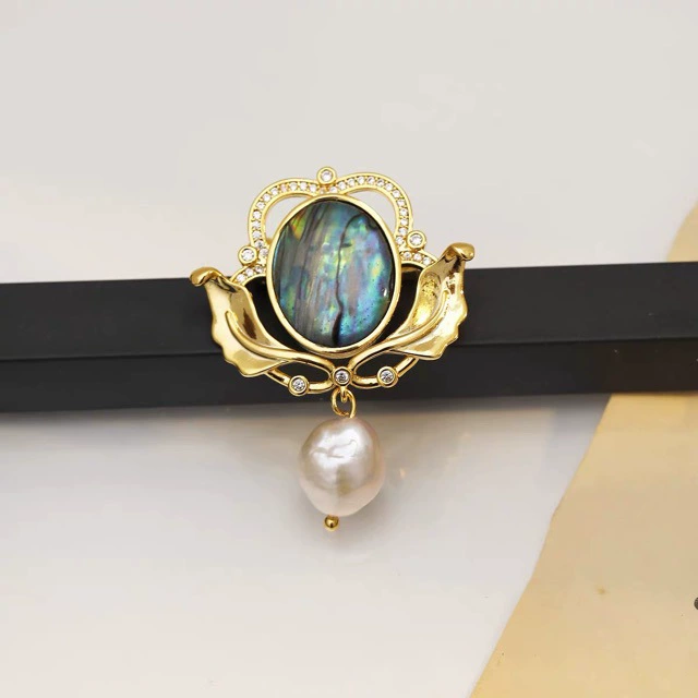 Классическая красавица с французским цирконием корона в древнем стиле ушка моллюсков зеркало булавка пресноводный жемчужный барочный аксессуар