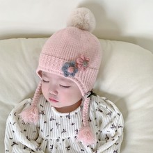 可愛超萌女寶寶假發辮毛線帽冬季加厚保暖嬰幼兒帽子護耳套頭帽潮