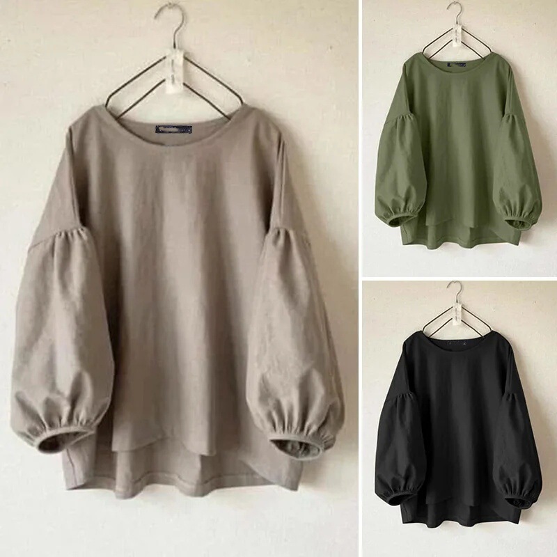 2026 Women's Long Sleeve Round Neck Shirt Solid Color Belted Top Vintage Casual Loose Shirt Elegant Work Shirt