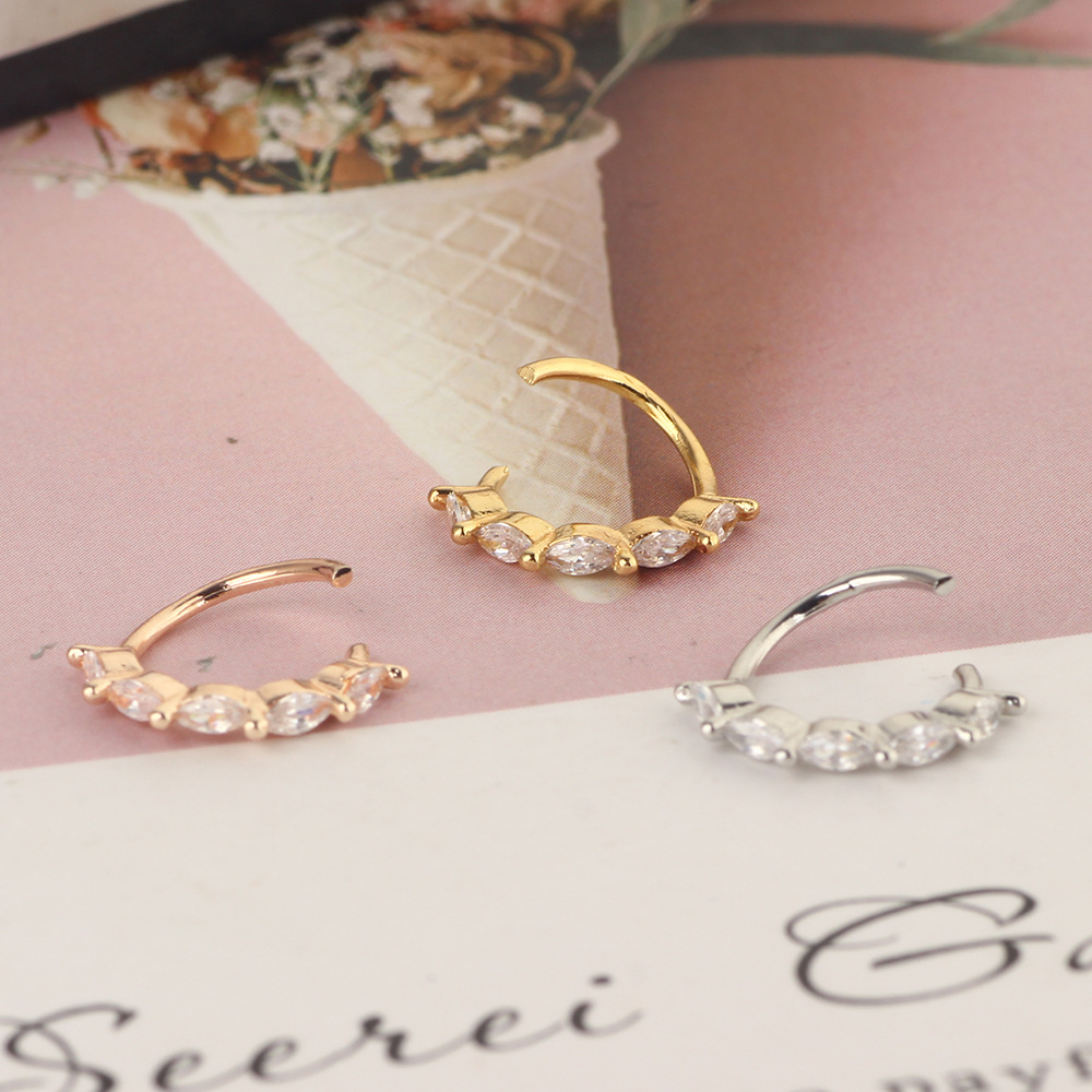 Zircon Punk Rose Gold Rhombus Nose Ring Ear Cartilage Daith Earring with Tree Pattern detail image 8