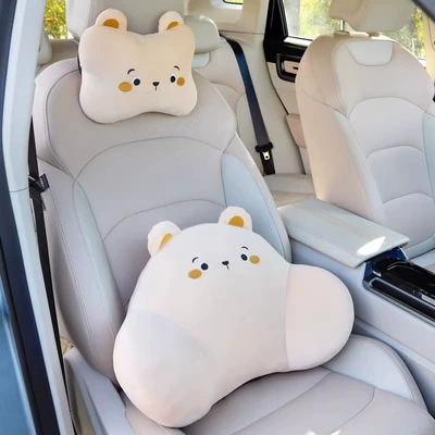 Women, Driving Waist Protection Gadget, Waist support - cute-bear-1-headrest-1-lumbar-support