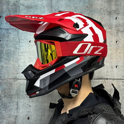 Men and Women Go-Kart Rally Helmet — Motosiklet kaskı (dəbilqə) - red-innovation-orz-red-frame-goggles-with-gloves-and-face-shield-s