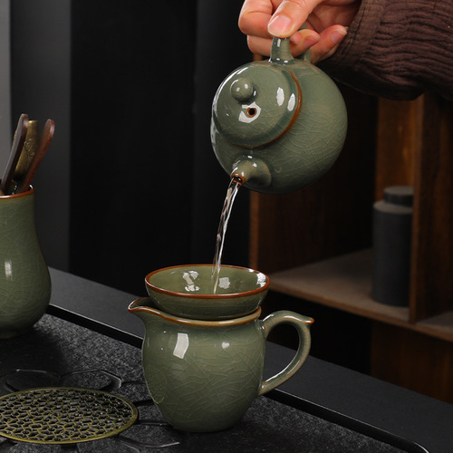 Ge Kiln Tea Set Ceramic Kung Fu Large Set Open Cover Bowl Teapot Teacup Complete Set Accompanying Gift Box Wholesale