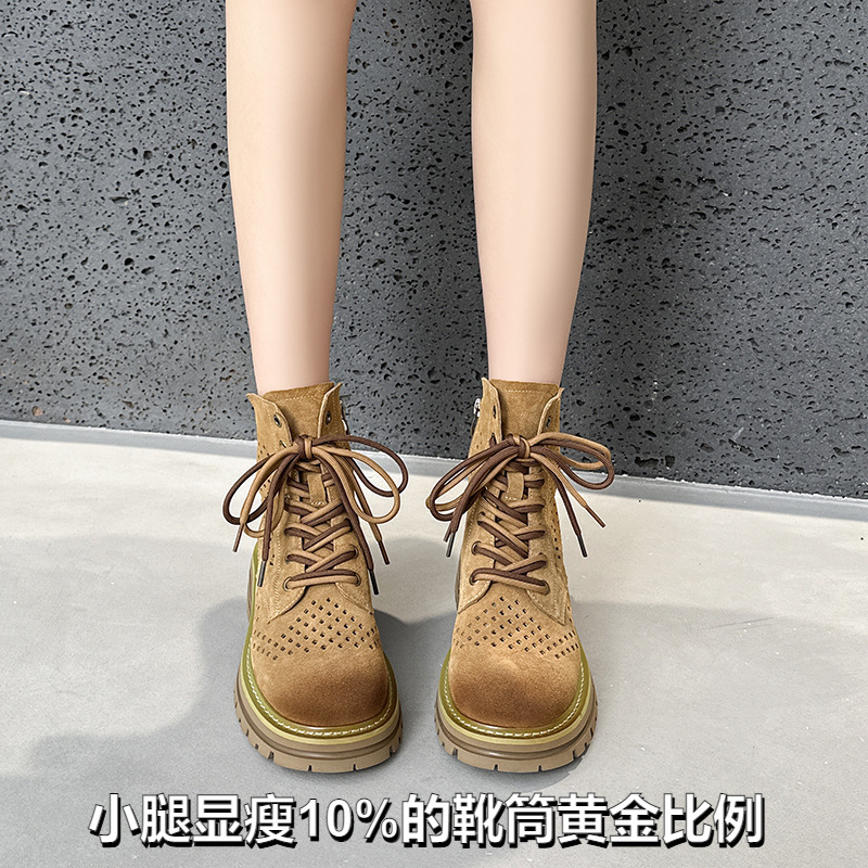镂空马丁靴女显瘦6孔！反绒短靴 夏季凉靴复古工装靴女旅拍战靴|undefined