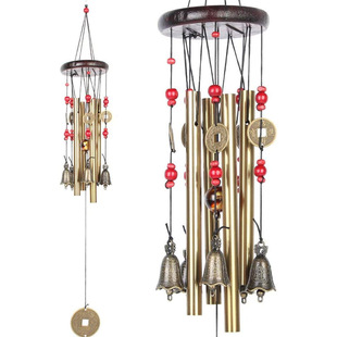 Cross-border hot-selling 4-tube solid wood metal bronze fortune-making wind chimes home decoration courtyard decoration cross-border wholesale