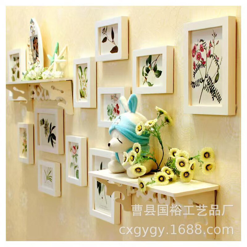 Cross-Border Solid Wood Photo Wall Frame Set, Multi-Size Collage Wooden Photo Frames, Simple Wedding Photo Frame Set
