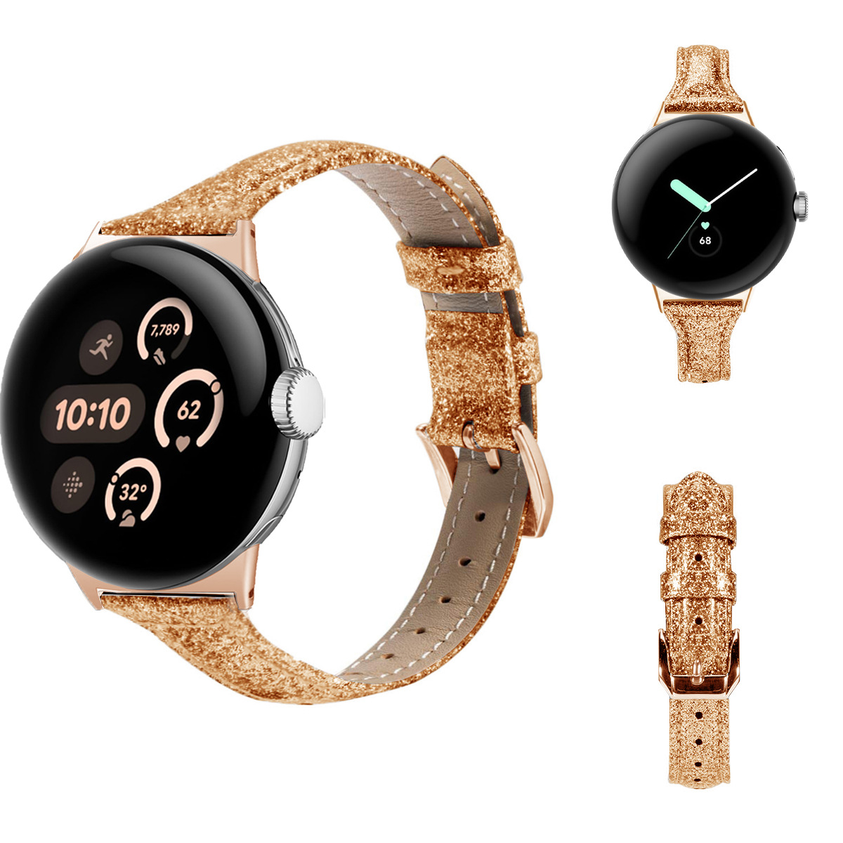Suitable for Google Watch 4 Representative with Google Pixel Watch Small Waist Glitter Leather Women's Watch Strap
