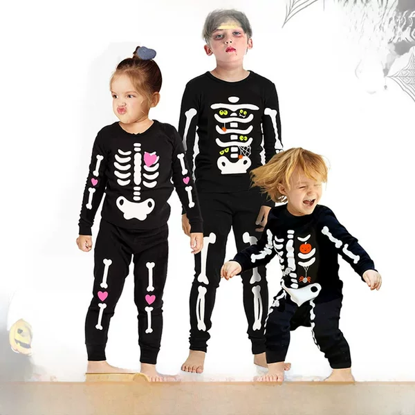 Cross-Border 2025 Autumn and Winter Children's Clothing Halloween Children's Suits Small and Medium-Sized Children's Pants Home Clothes Luminous Printed Pajamas Clothing
