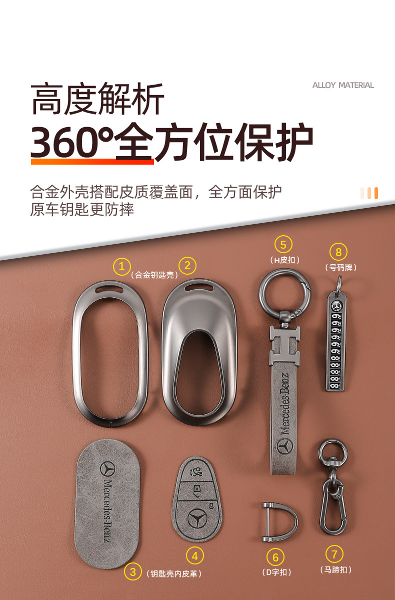 Applicable to Mercedes-Benz new E-Class key case e300 leather case/E260L/C260/GLC300L bag GLE car s buckle