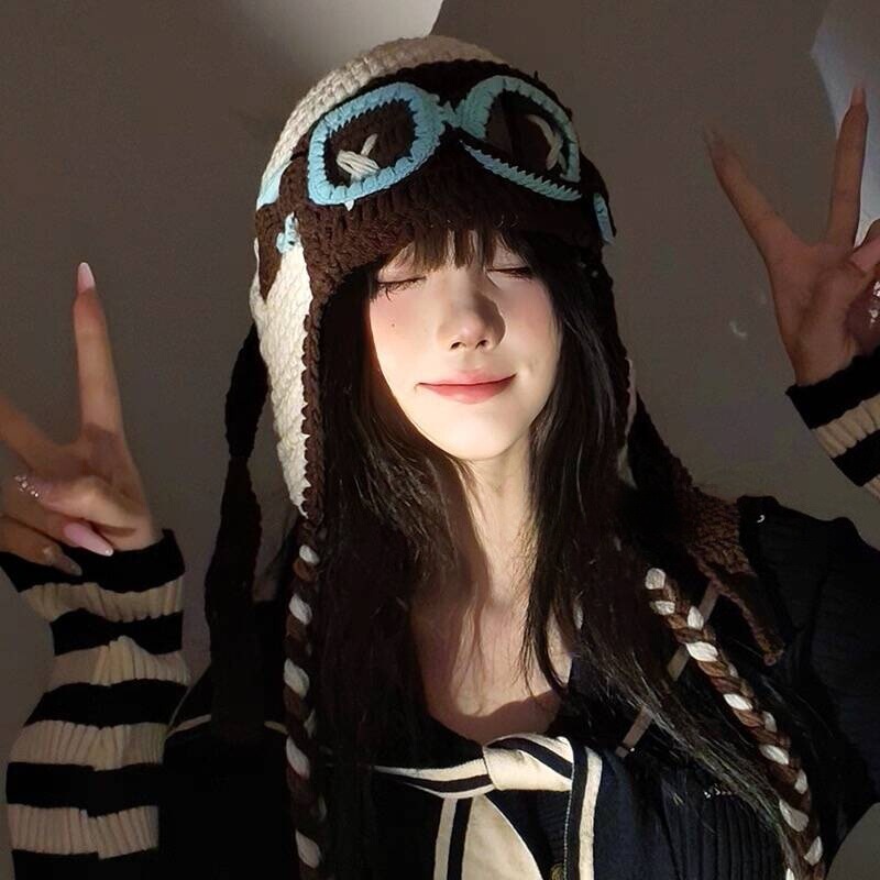 檀健次同款可爱卡通毛线帽子女秋冬时尚百搭显脸小保暖护耳针织帽|undefined