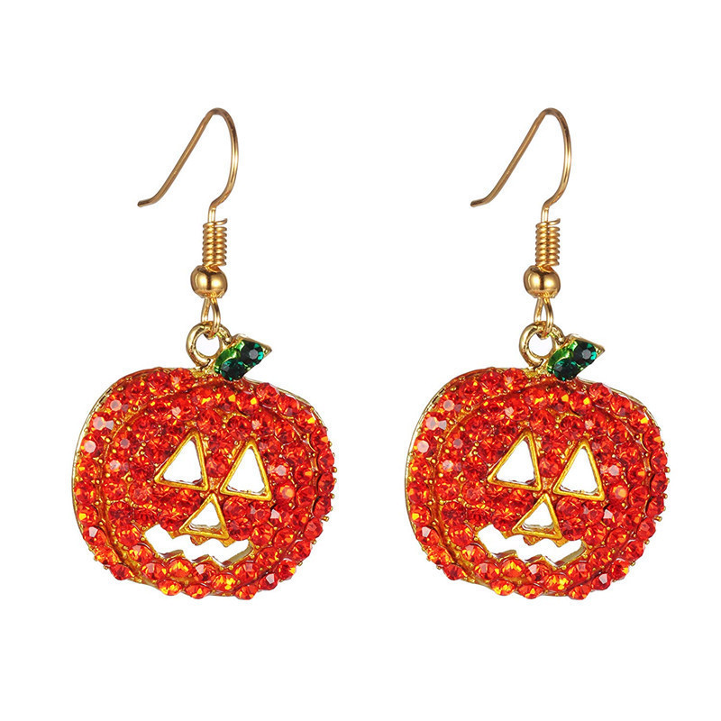 ハロウィン面白くてかわいいカボチャのダイヤモンドがちりばめられたイヤリングとネックレスセット、ファッショナブルなパーソナライズされたペンダントイヤリング、女性用イヤリング|undefined