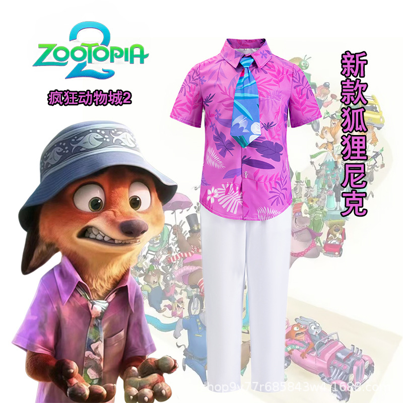 Zootopia 2 Nick Fox Shirt Suit Clothes Costume Adult Kidsren Hat Cosplay Performance Costume