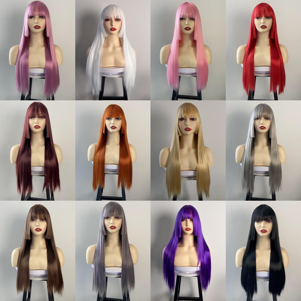 Animación de venta caliente estilo de cabello largo recto de cabello completo cubierta de cabeza europea y americana simulación de color de cabello largo cubierta de cabeza de imagen puede autorizar