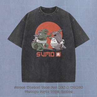 Amazon independent station T-shirt short sleeve four seasons old washed cotton unisex 3D hot stamping foreign trade hot stamping