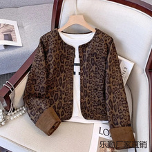 豹纹短款拼接圆领小香风外套女2025年春季新款美拉德高级感上衣夹