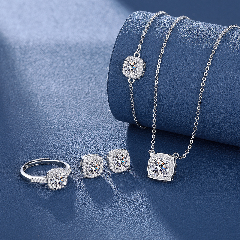 八心八箭套装镀PT950仿真美国高碳钻开口戒指女 网红直播