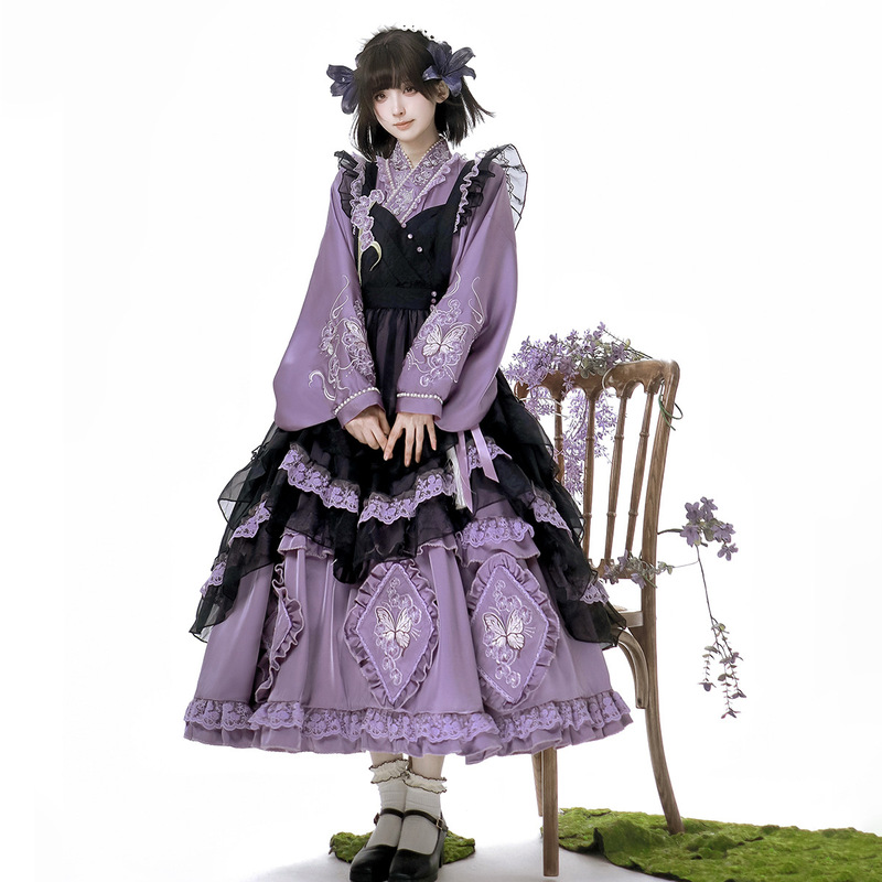 熊逗醤オリジナル胡蝶蘭園ロリータ女Lolitaエプロンワンピース日常甘美セット9392|undefined