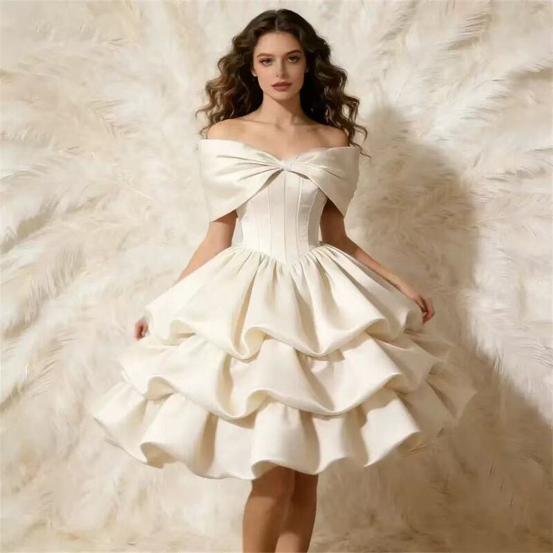 Foreign Trade French-Style Satin Evening Dress 2026 New Model Solid Color Ball Gown Host Banquet Birthday Dress Manufacturer Supply