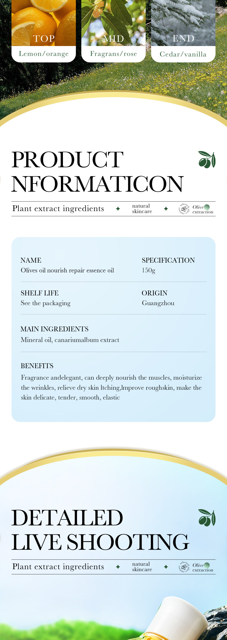 Pflegendes, reparierendes ätherisches ZOZU Olive-Öl für die Gesichtspflege und die Ganzkörperpflege_voghion.com