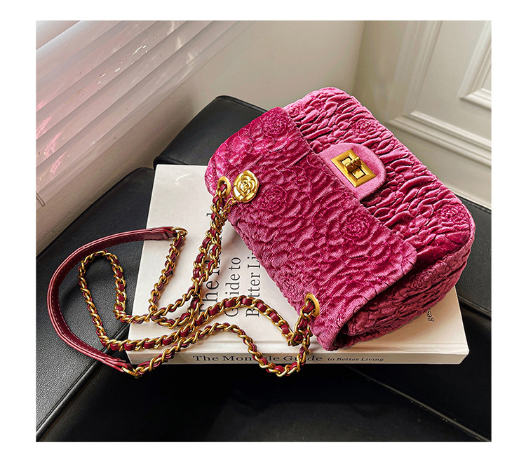 Toamnă și iarnă pentru femei 2024, la modă nouă, lanț de catifea Camelia, geantă crossbody pătrată mică, grasă la subrat_voghion.com