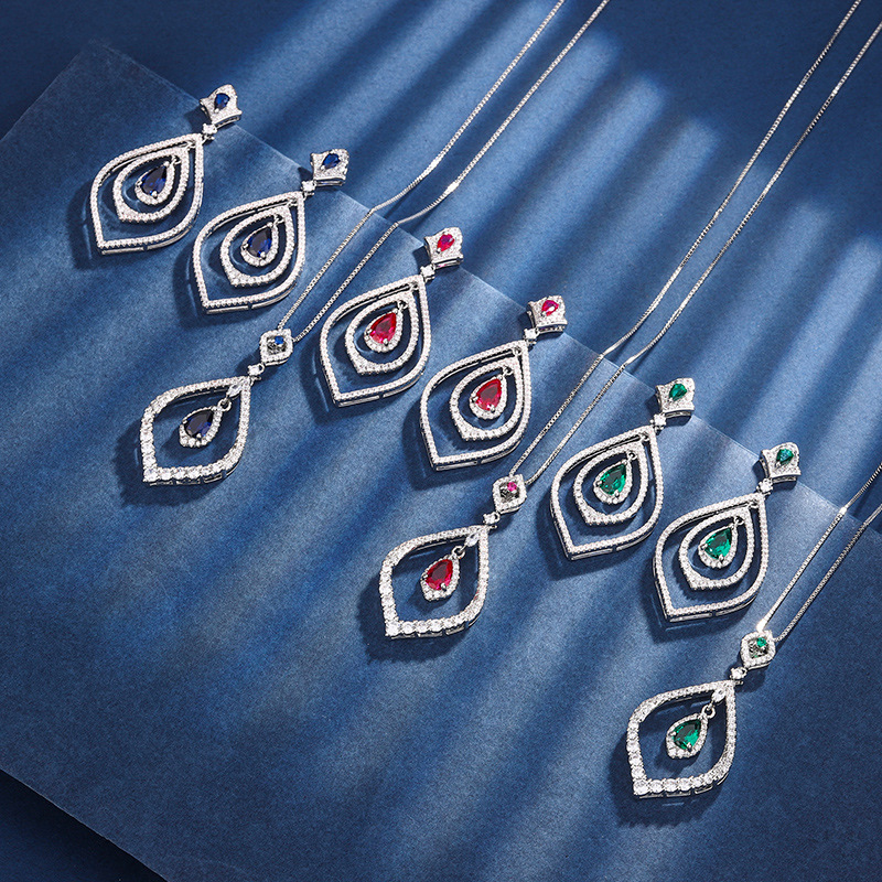 2023 Nueva Zhuang Sheng joyas de cobre inferior chapado en oro de la simulación de color tesoro gota de agua traje de temperamento de piedra principal 5*7