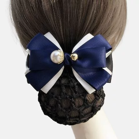 Professional Headwear Female New Hotel Staff All-match Hair Net Spring Clip Bow Head Coated Hair Simple Head Flower