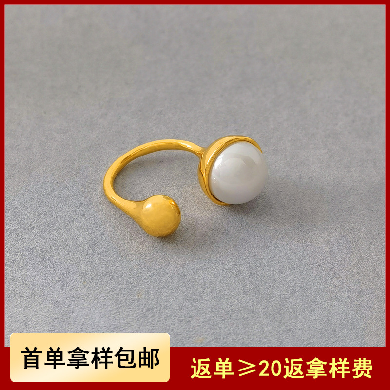 铜材欧美个性简约开口设计感戒指网红珍珠食指戒复古新款指环T761