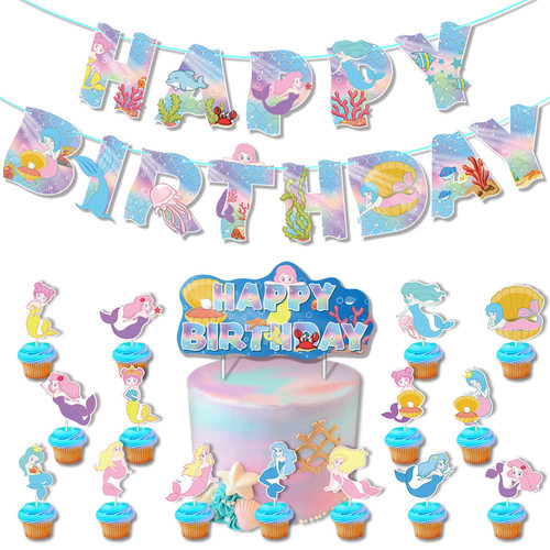 New Mermaids theme birthday party flags and cards Mermaids banners and flags background cloth