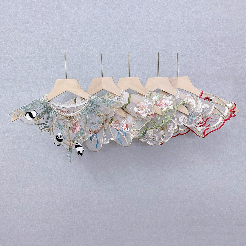 Hanfu Облачные плечи с вышивкой кружева женская девушка лошадь юбка чонсам Тан костюм древний стиль поддельный воротник аксессуары для панды