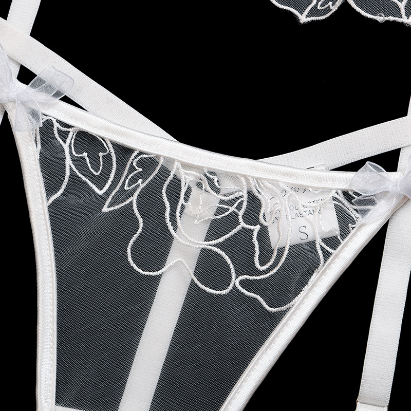 Mesh cross strap garter belt translucent lingerie three-piece set NSWY43653