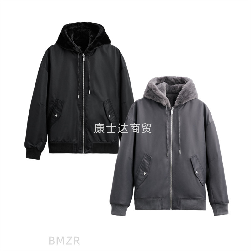 Z家秋冬休闲款男装加厚保暖连帽两面穿飞行员夹克外套棉服3833310