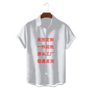 2025热销3D衬衫夏款数码印花短袖衬衫夏威夷衬衫度假订货一件起批