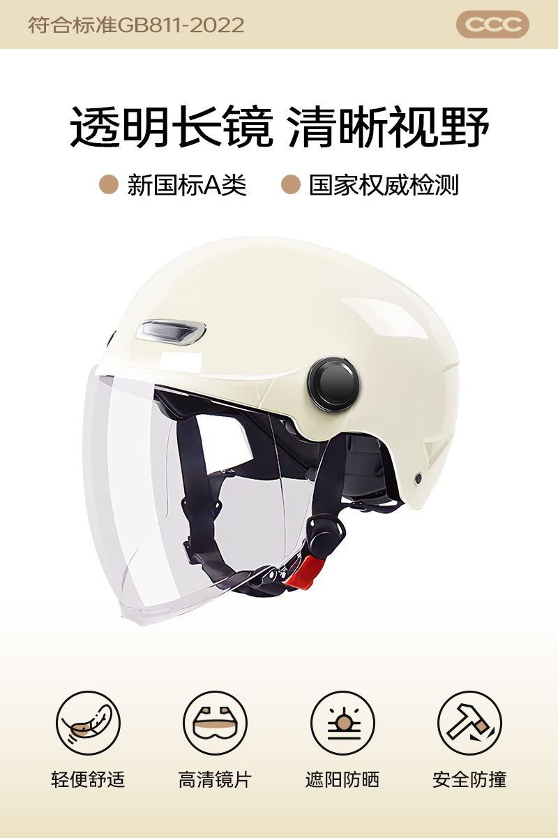 Universal – Auto Parts and Accessories Helmet Electric - creamy-white-transparent-long-visor-large-size-head-circumference-60-64cm