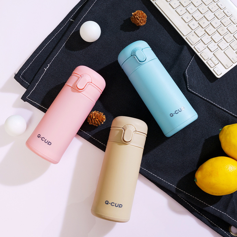 高颜值卡通弹跳玻璃保温杯男女学生情侣便携杯子店庆促销礼品水杯