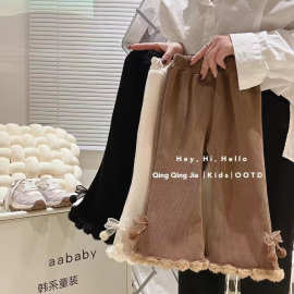 韩版秋冬加绒女童打底裤女童女宝宝加厚阔腿裤保暖毛绒时尚长裤子